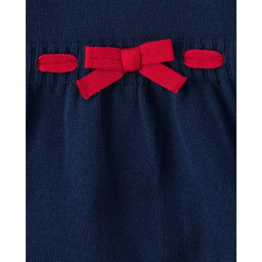 Gymboree Girls Navy Blue Apple Embroidered Classroom Sweater Dress Size 2T